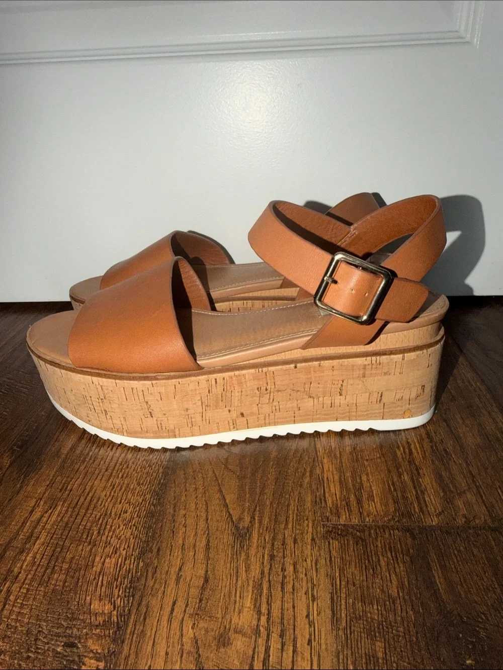 Steve Madden Cognac Leather Cork Platform Sandals